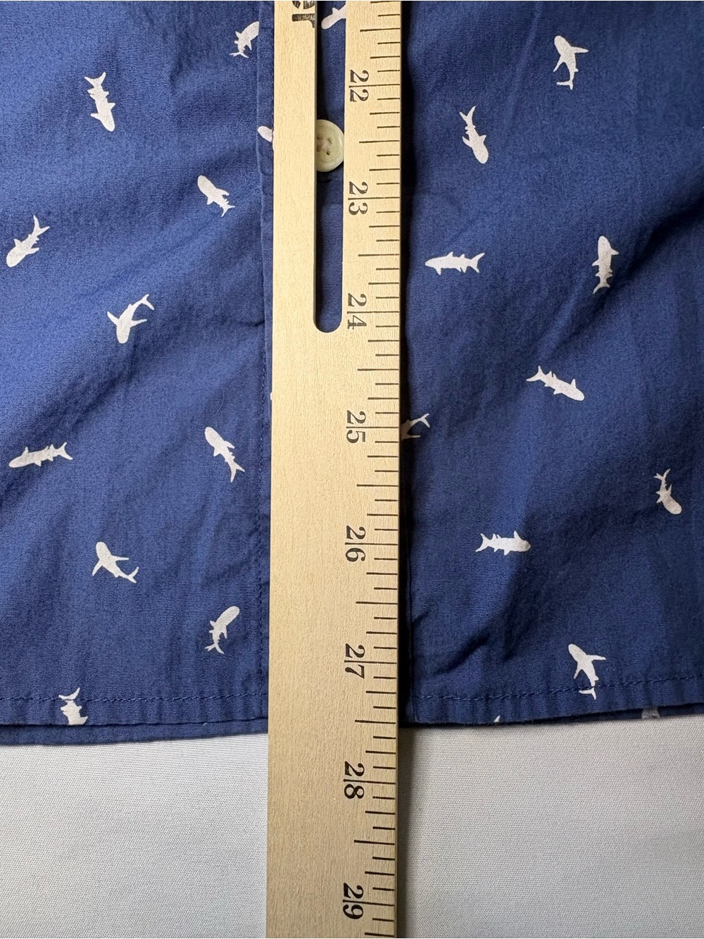 American Eagle Outfitters Navy Short-Sleeve Button-Up- White Micro Shark Print - Picture 3 of 10